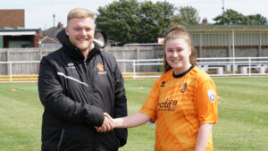 Spennymoor Town Ladies Manager Billy Shackleton with Steph Doonan