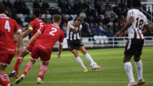 Glen Taylor shoots on goal for Spennymoor Town