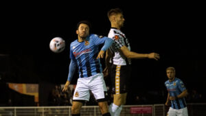 Finn Cousin-Dawson in action for Spennymoor Town against Southport