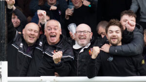Spennymoor Town fans celebrating at The Brewery Field