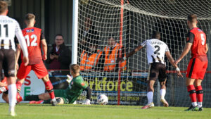 Spennymoor Town's John Lufudu scores against Kettering Town