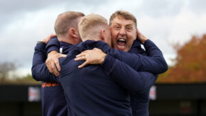 Spennymoor Town staff celebrate victory over Banbury United