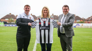 Luke Cowie, Sara Davies and Ian Geldard at The Brewery Field