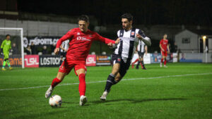 Spennymoor Town midfielder Rob Ramshaw in action against Chorley
