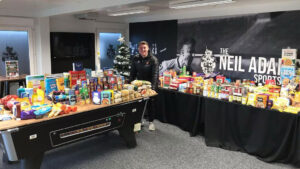 Luke Cowie with the donations to our Foodbank Appeal
