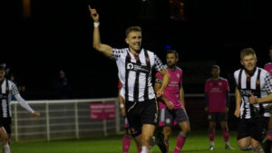 Spennymoor Town striker Glen Taylor celebrates his goal against Boston United