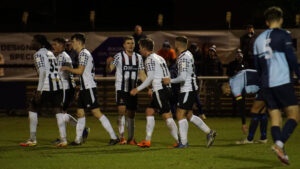 Spennymoor Town players celebrate a goal against Bishop Auckland