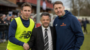 Mark Anderson and Jason Ainsley with Darlington Chief Executive David Johnston