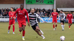 Spennymoor Town's Lebrun Mbeka in action against Darlington
