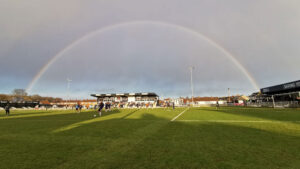 A rainbow over the pitch at The Brewery Field