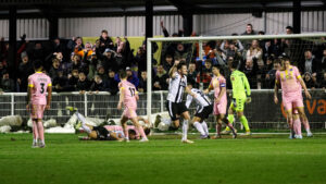 Spennymoor Town celebrate after scoring an equaliser against King's Lynn Town