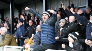 Spennymoor Town fans celebrate at The Brewery Field