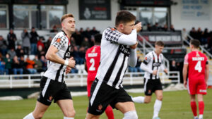 Spennymoor Town's Rob Ramshaw celebrates after scoring against Scarborough Athletic