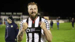 Jake Day celebrates after scoring the Spennymoor Town winner against Leamington