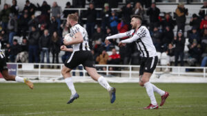 Jake Day celebrates his goal for Spennymoor Town against Peterborough Sports