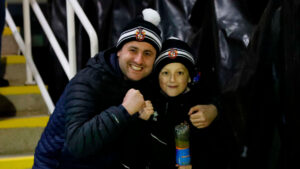Spennymoor Town fans celebrate at The Brewery Field