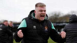 Spennymoor Town Ladies boss Billy Shacketon celebrating