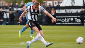 Spennymoor Town's Glen Taylor scores against Farsley Celtic