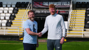 Spennymoor Town Assistant Manager Lewis Dickman with defender James Curtis