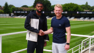 New Spennymoor Town defender Keenan Ferguson with the Club's Manager Jamie Chandler