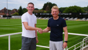 Spennymoor Town's new signing Will Harris with the Club's Manager Jamie Chandler