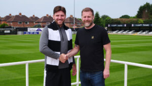 Spennymoor Town goalkeeper James Montgomery at The Brewery Field with Assistant Manager Lewis Dickman