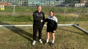 Spennymoor Town Ladies boss Billy Shackleton with new signing Shannon Reed