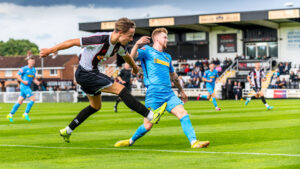 Spennymoor Town's Connor Shanks gets a shot in during the friendly against Hebburn Town