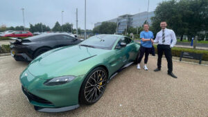Spennymoor Town Ladies striker Autumn Colledge takes the keys to the Aston Martin