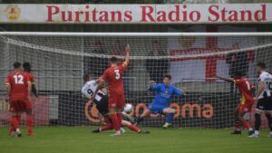 Glen Taylor scores for Spennymoor Town at Banbury United
