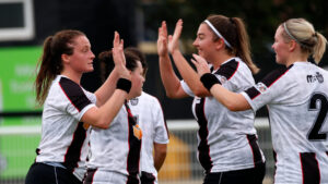 Spennymoor Town Ladies players celebrate a goal