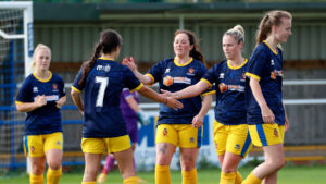 Spennymoor Town Ladies celebrate Beth Enguita's goal against Redcar Town