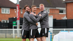 Spennymoor Town players James Montgomery, Michael Ledger and James Curtis in training