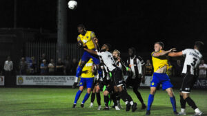 Dylan Mottley-Henry scores an equaliser for Warrington Town against Spennymoor Town