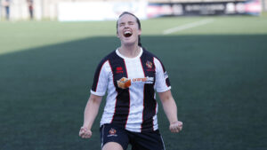 Spennymoor Town Ladies defender Julia McGovern celebrates the victory over Ponteland United