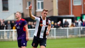 Spennymoor Town striker Glen Taylor celebrates a goal