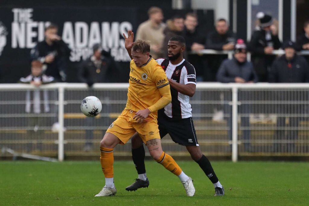 during the Vanarama National League North match between Spennymoor Town and Boston United at the Brewery Field, Spennymoor on Saturday 4th November 2023. (Photo: Mark Fletcher | MI News)