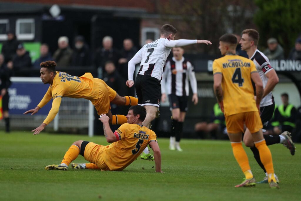 during the Vanarama National League North match between Spennymoor Town and Boston United at the Brewery Field, Spennymoor on Saturday 4th November 2023. (Photo: Mark Fletcher | MI News)