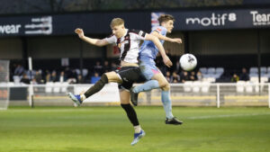 Spennymoor Town midfielder Sam Fielding in action against Mickleover