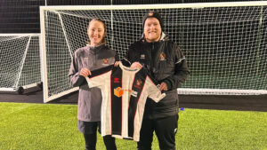 New signing Abi Kisbi with Spennymoor Town Ladies boss Billy Shackleton