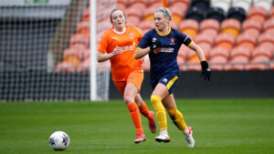 Coral Colledge in action for Spennymoor Town Ladies at Blackpool
