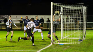 Keenan Ferguson scores for Spennymoor Town against Buxton
