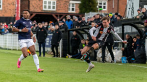 Reece Staunton in action for Spennymoor Town against Buxton