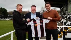 Spennymoor Town Managing Director Ian Geldard with new management team Graeme Lee (r) and Ian Clark (l)
