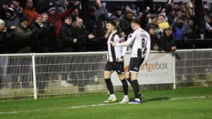 Rob Ramshaw celebrates after scoring for Spennymoor Town against Scarborough Athletic