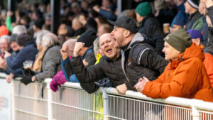 Spennymoor Town fans celebrate at The Brewery Field