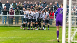 Spennymoor Town celebrate after scoring against Blyth Spartans