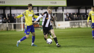 Finley Shrimpton in action for Spennymoor Town against Warrington Town