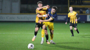 Reece Staunton in action for Spennymoor Town at Southport