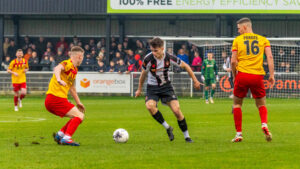 Spennymoor Town midfielder Corey McKeown in action against Blyth Spartans